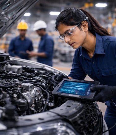 manufacturing diagnostic service performed by engineers on auto shop floor