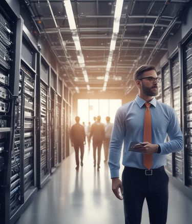 Team collaborating on IT infrastructure planning in a modern office.