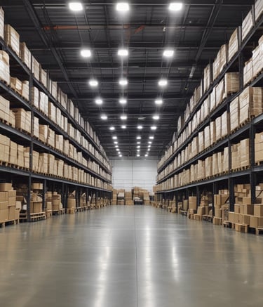 A bustling warehouse with workers organizing shipments for international distribution.