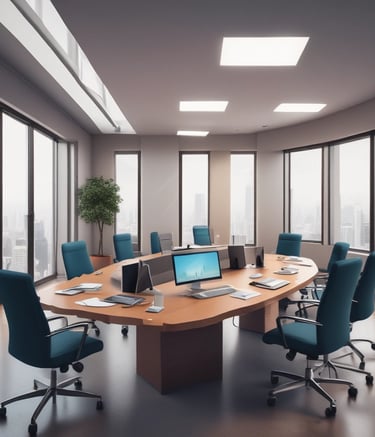 Team members collaborating over logistics plans in a modern office.