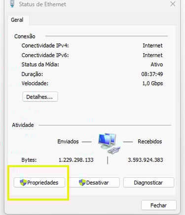 Propriedades do adaptador de rede