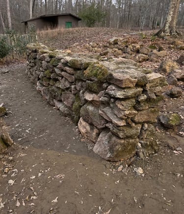 Natural stone wall with moss for a weathered finish