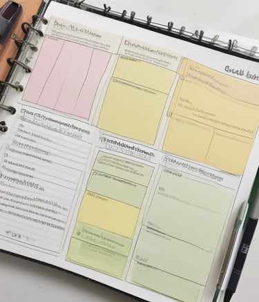 A close-up of handwritten lesson plans with colorful annotations.