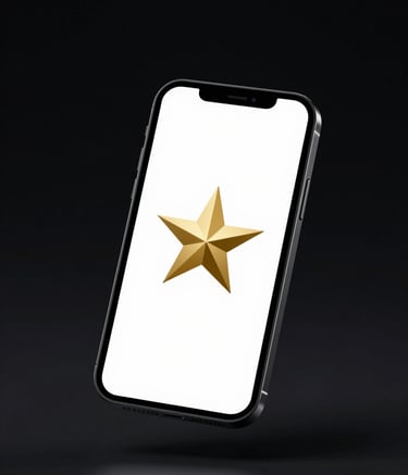 A minimalist studio shot of a smartphone floating in a dark void. The screen displays the NOVA Play Store logo—a stylized gold star. The lighting is dramatic and sharp, highlighting the premium glass and metal build of the device.