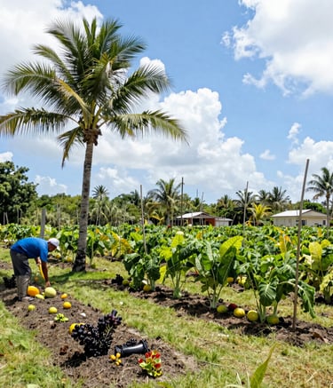 Natural stone pathways winding through native Bahamian plants.