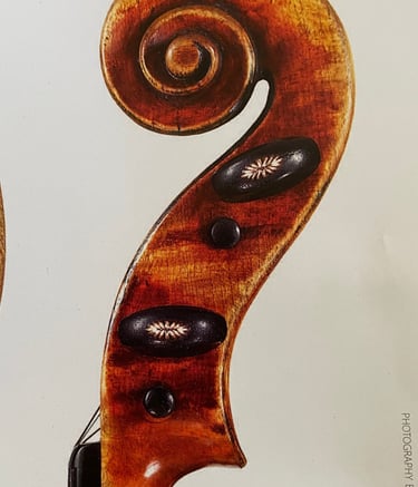 Lupot violin scroll with varnish detail. Compare to next pic.
