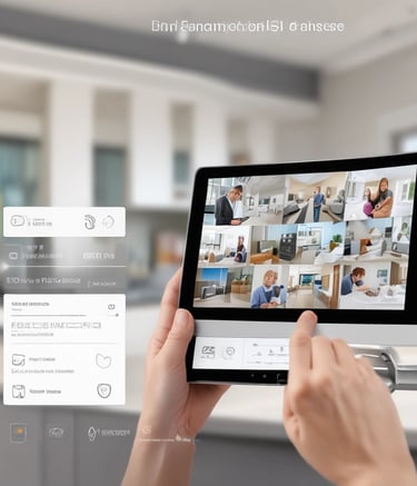 A modern security camera installed on a sleek building exterior at dusk.