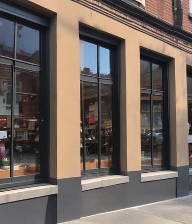 Close-up of a window cleaner carefully wiping a large commercial window.