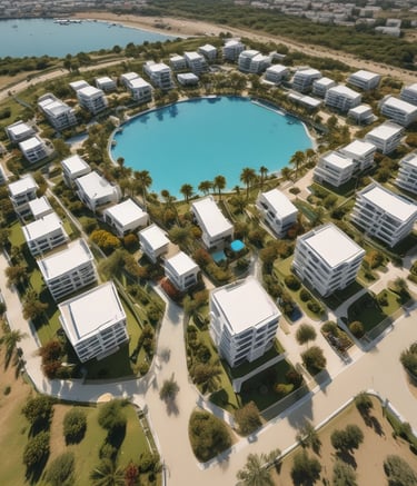 Aerial view of a newly developed residential subdivision with green spaces.