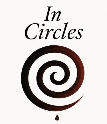 Book cover for In Circles by Marco Di Caprio featuring a dark red paint spiral design.