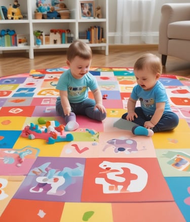 Bright and cheerful preschool classroom with pastel blue walls and playful decorations