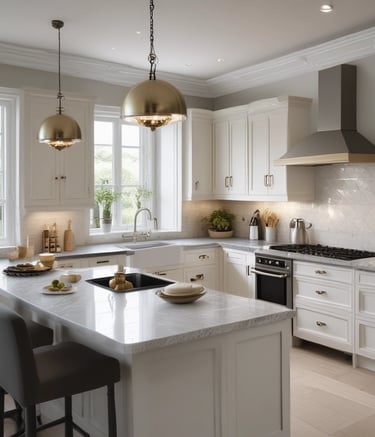 A beautifully remodeled modern kitchen with sleek cabinetry and ambient lighting.