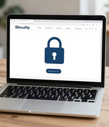 A sleek website design on a laptop with a rugged mountain backdrop through a nearby window.