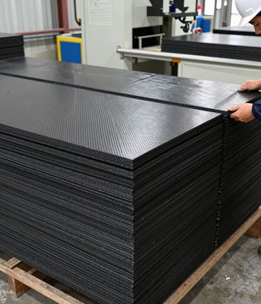 Close-up view of thermal insulation panels stacked neatly in the industrial warehouse.