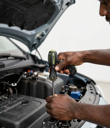 Close-up of hands performing intricate maintenance on a motor control system.