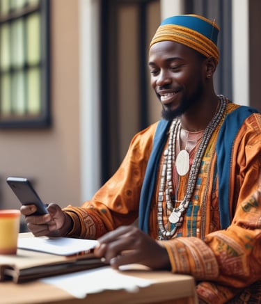 A vibrant team meeting at Blue Sky Clouding Senegal office, collaborating over digital project plans.