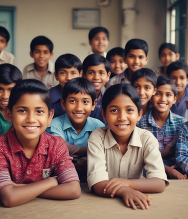 Orphan children smiling together during a community event