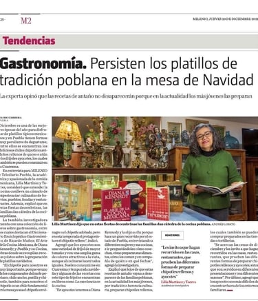 Articulo de Lilia Martínez y Torres de la gastronomía en Navidad en C.D. Puebla