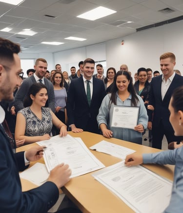 Close-up of hands exchanging business cards in a professional setting.