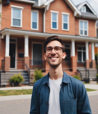 A well-maintained residential building with lush landscaping.