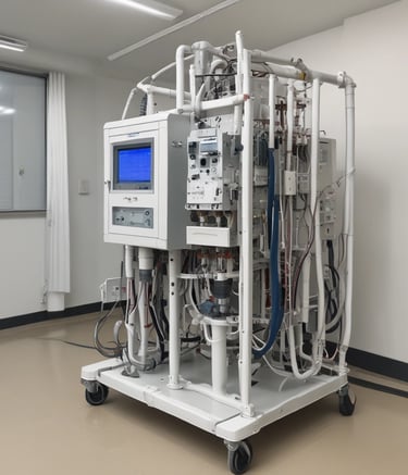 Close-up of medical devices being calibrated by a technician.