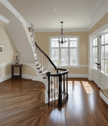 Before and after side-by-side of a home's front porch showing dramatic color transformation.