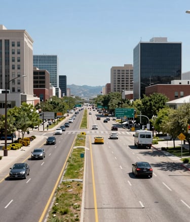 Close-up of a finished commercial building facade with glass windows reflecting the sunset.