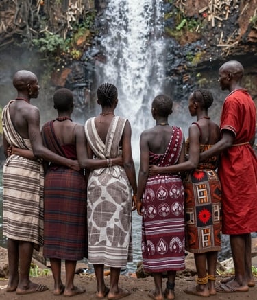 Faith leaders and community members praying together in a peaceful setting.