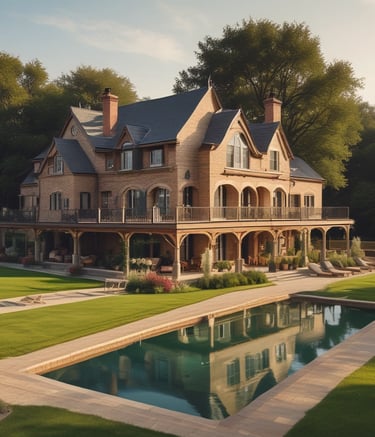 A panoramic cityscape showing a mix of residential and commercial buildings at sunset.