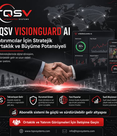 TQSV VisionGuard AI promotional banner featuring a professional handshake over a digital cityscape.