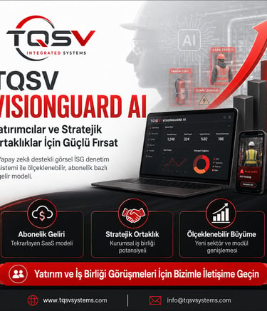TQSV VisionGuard AI promotional banner showing industrial safety software on a laptop and mobile device.