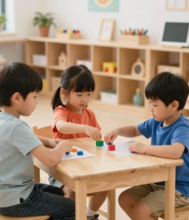 Educator leading a hands-on workshop with attentive children in a bright school setting.