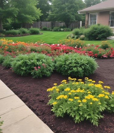 A close-up of neatly trimmed grass blades with morning dew glistening.