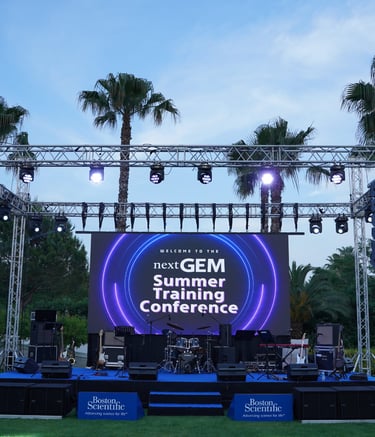 Professional sound and lighting system for a large corporate event in Bodrum with stage, truss light