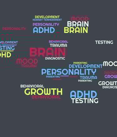 words related to mental health psychology testing and growth in a word art cloud