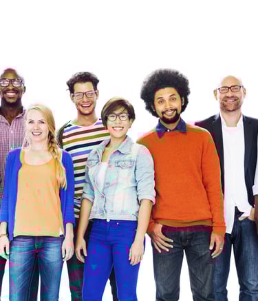 a group of people standing and representing services for all people