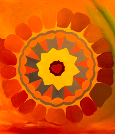 Visionary healing art dreamscape acrylic and oil painting titled, Sacral Chakra