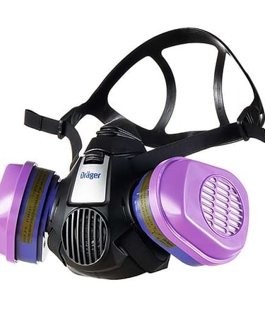 Masque respiratoire Dräger avec double filtre violet pour protection contre gaz toxiques et vapeurs