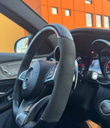 a steering wheel of a car 