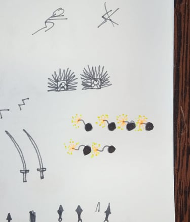 Foto original de una hoja dibujada para obtener los sprites de Jumpage