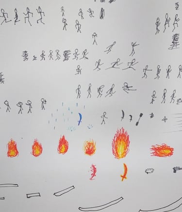 Imagen original de una hoja dibujada para obtener los sprites de Jumpage