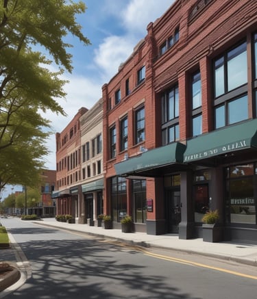 A street scene featuring a building with the sign 'TRIPLE A TRADING INC' prominently displayed. Additional signs offer services such as buying and selling gold, silver, guns, jewelry, and providing cash loans. The storefront has large windows and there's a brick sidewalk in the foreground leading to a quiet street. Few trees are visible around the area.