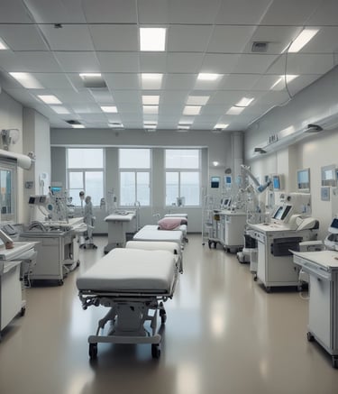 Inside busy modern hospital