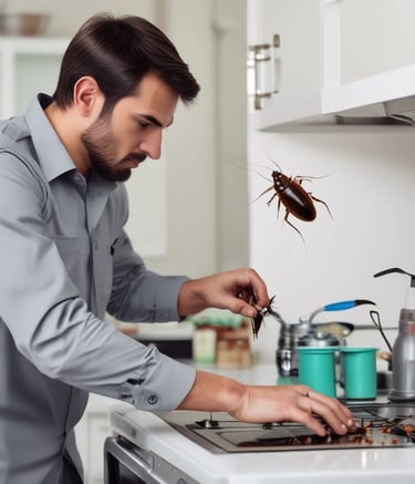 A close-up view of an insect with a black and yellow striped body. Its antennae are thin and curved, and it is standing on a textured wooden surface.