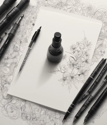 An intricate black and white woodcut-style illustration featuring abstract patterns and shapes, resembling a dense cluster of foliage and branches. A small, stylized figure appears to be sitting among the leaves, adding a touch of mystery.