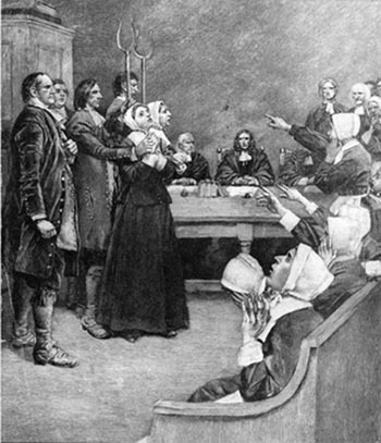 1893 engraving depicting the Salem Witch Trials. Credit: Howard Pyle, Public Domain.