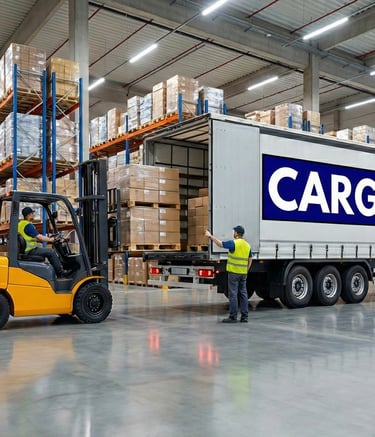 Loading commercial goods into a Cargoyaan truck for dispatch to Mumbai.