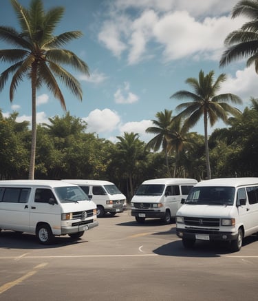 A scenic view of a tropical beach with palm trees.