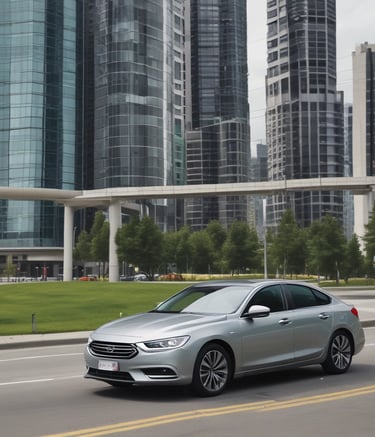A bright red sports car is parked in front of a dealership building. The building has light-colored siding with a red and white sign. There are some trees with sparse leaves nearby, and the sky is clear and blue.