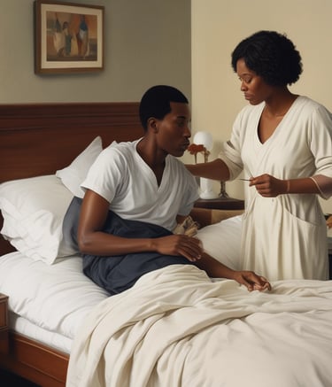 A caregiver assisting an elderly person at home.
